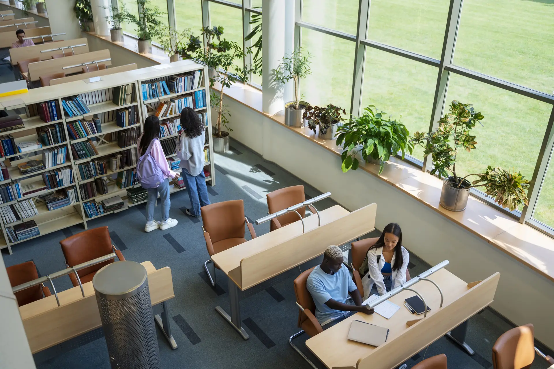 high-angle-students-learning-library